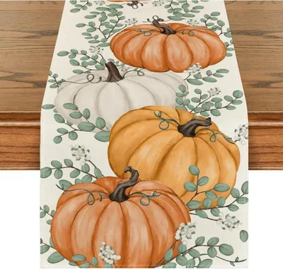 Zdjęcie produktu dla Artoid fashion jesienny bieżnik na stół pomarańczowe dynie eukaliptus 40x140 cm