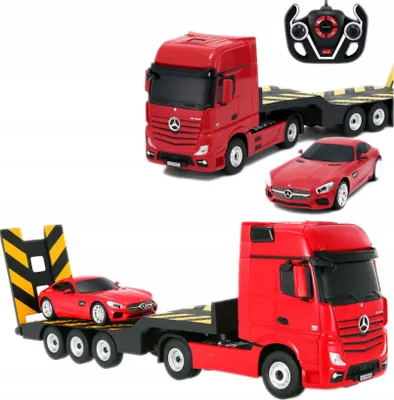Produktbild von COIL Ferngesteuerte Trucks, Ferngesteuerter Lastwagen mit Fernsteuerung, ferngesteuertes Auto, Mercedes-Benz Actros mit Anhänger, Frequenz: 2.4GHz, Maßstab 1:24, für Kinder ab 3 Jahren, Rot