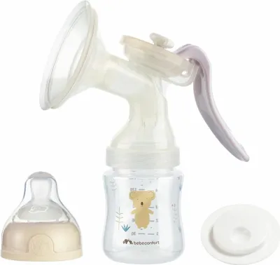 Produktbild von Bebeconfort Handmilchpumpe, Silikonmilchpumpe, Handmilchpumpen-Set mit 150 ml Babyflasche inklusive, Sand