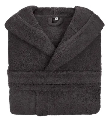 Produktbild von Damen Frottee Bademantel Robin S/M in Grau mit Kapuze und Taschen, 100% Baumwolle