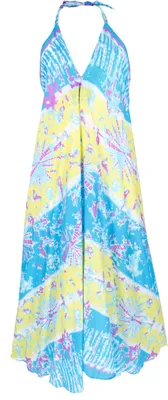 Produktbild von Boho Sommerkleid, Maxikleid mit Batik-Druck, Neckholder Strandkleid - Hellblau, Damen, Viskose, Kleider