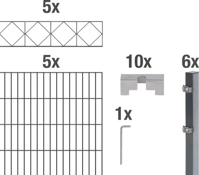 Obrázek produktu pro Alberts 688479 Doppelstabmattenzaun als 27 tlg. Zaun-Komplettset, anthrazit, Höhe 100, Länge 5 m