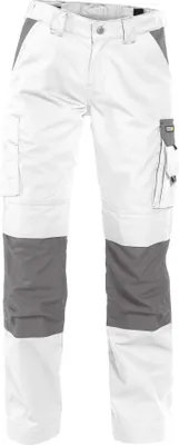 A pair of white and gray work pants for women.