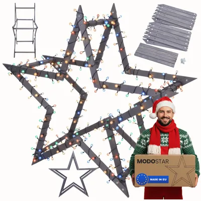 Produktbild von MODO24 3D Weihnachtsstern Holz MODOSTAR Set, Holzstern, Deko Stern,Holz, Faltbar, Outdoor Garten Wetterfest, 139 cm, Grau, GWZ