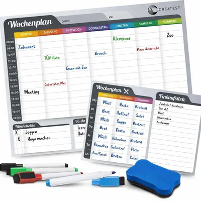 Image de CREATEST | Planning hebdomadaire effaçable - Planning ménager magnétique pour réfrigérateur