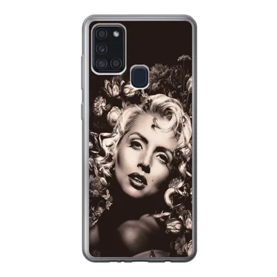 Produktbild von MuchoWow® Handyhülle Schutzhülle Hülle für Samsung Galaxy A21s Frau - Blumen - Schmetterling Silikon Softcase Handy Hülle - Hartschale