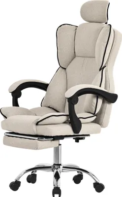 Produktbild von Kancelárska stolička ML-Design ergonomická béžová, herná stolička s vysokým operadlom, otočná stolička s podnožkou, vankúšom a opierkou hlavy