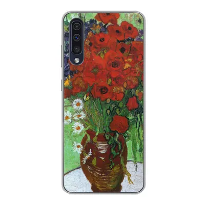 Produktbild von MuchoWow® Handyhülle Schutzhülle Hülle für Samsung Galaxy A30s Vase mit roten Mohnblumen und Gänseblümchen - Vincent van Gogh Silikon Softcase Handy Hülle - Karteninhaber
