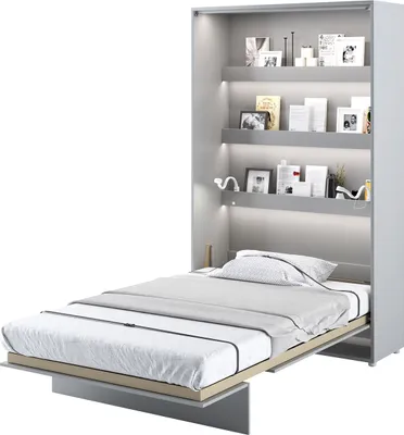Produktbild von MEBLINI Schrankbett Bed Concept - Wandbett mit Lattenrost - Klappbett mit Schrank - Wandklappbett - Murphy Bed - Bettschrank - BC-02 - 120x200cm Vertikal - Grau Matt