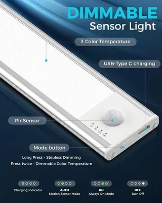 Zdjęcie produktu dla Oświetlenie LED pod meble - Białe - 23 cm - Bezprzewodowe oświetlenie do szafek z czujnikiem ruchu - Do kuchni i łazienki