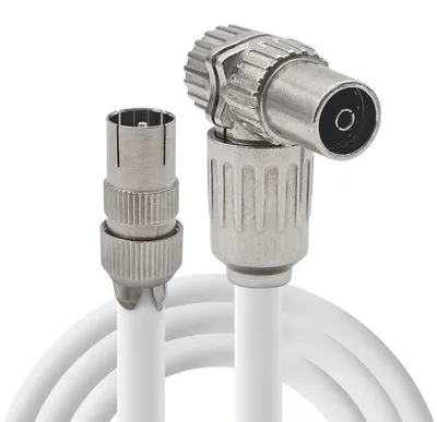 Produktbild von Koaxialkabel 3 Meter-gerader Stecker/gewinkelte Buchse-Weiß-Handgef.