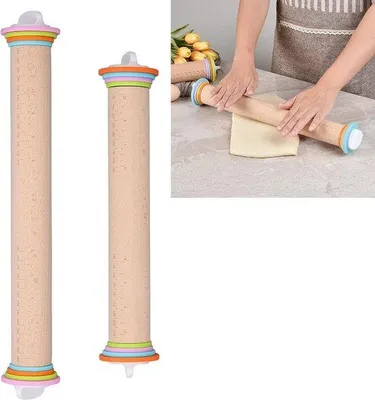 Productafbeelding van Verstelbare Houten Deegroller - Perfect Voor Bakken Brood En Pizza - 43cm