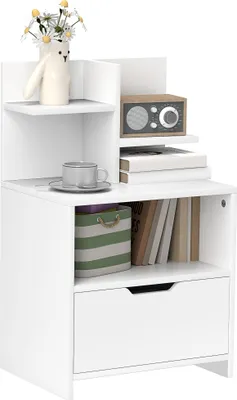 Image de HOMCOM Table de chevet table de nuit avec tiroir, niche et étagères de rangement effet bois - 45 x 35 x 73 cm blanc