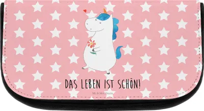 Produktbild von Mr. & Mrs. Panda Kosmetikbeutel Einhorn Spaziergang - Rot Pastell - Geschenk, toilettenbeutel, Make-up Organizer, Blumen, kosmetiktäschchen, Kulturbeutel, Beautytasche