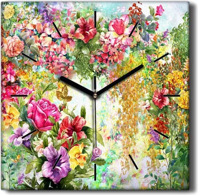 Produktbild von Coloray Hodiny Unikátní 30x30 cm Tiché hodiny Pro obývací pokoj a kuchyň Nástěnné hodiny Plátno Černé ručičky hodin - Přírodní květiny