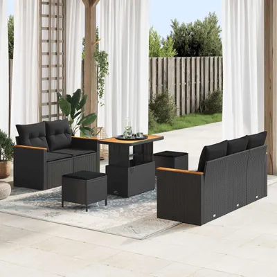 Produktbild von vidaXL Gartensofa-set 10 Stk. 7-Sitzanzahl Schwarz Poly-Rattan