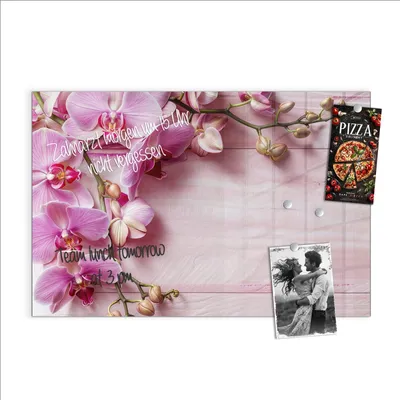 Produktbild von Magnettafel 90x60cm Pinnwand Whiteboard beschreibbar - Orchideen Holz Hintergrund