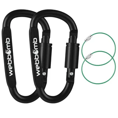 Produktbild von WEBBOMB® 2x Karabiner Haken mit Schraubverschluss 80mm SCHWARZ + 2X Drahtseil Schlüsselringe Schraubkarabiner Sport Karabinerhaken Schlüsselanhänger