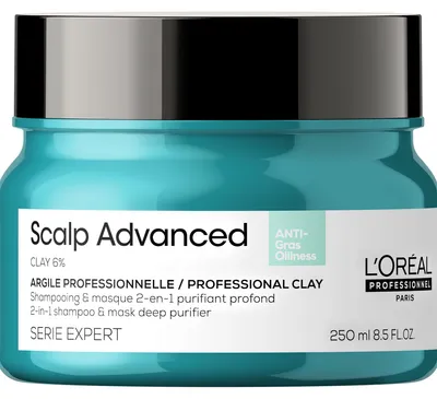 Zdjęcie produktu dla L´Oréal Professionnel Scalp Advanced Anti-Oiliness Professional Clay 2-in-1 Shampoo & Mask Deep Purifier szampon + maska do włosów przetłuszczających się 250 ml