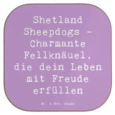 Produktbild von Mr. & Mrs. Panda Untersetzer für Gläser Spruch Shetland Sheepdog Glücksbringer - Lavendeltraum - Geschenk, bieruntersetzer, Hunderassen Pflege, Schottische Hunderasse