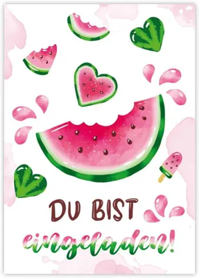 Produktbild von Einladungskarten für Kindergeburtstage – Set mit 12 Stück – Wassermelone – Für Mädchen – Geburtstagseinladung – Mädchengeburtstag