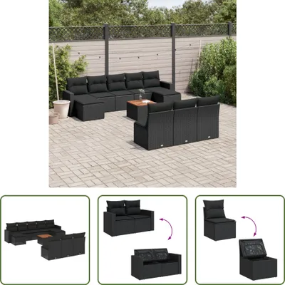 Produktbild von The Living Store 11-tlg. Garten-Sofagarnitur mit Kissen Schwarz Poly Rattan