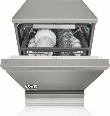 Produktbild von LG DF355FP, Freistehend, Standardgröße (60 cm), Platin, Grau, Standard (80 - 85 cm), Platin