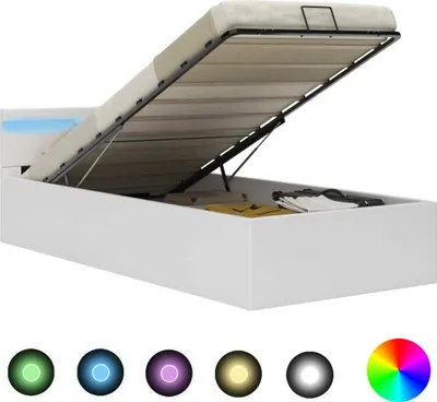 Produktbild von vidaXL Stauraumbett Hydraulisch mit LED Weiß Kunstleder 90×200 cm