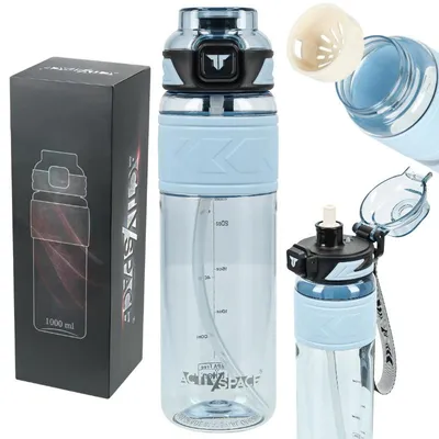 Produktbild von Tritan-Wasserflasche 1000 ml mit Messbecher - blau