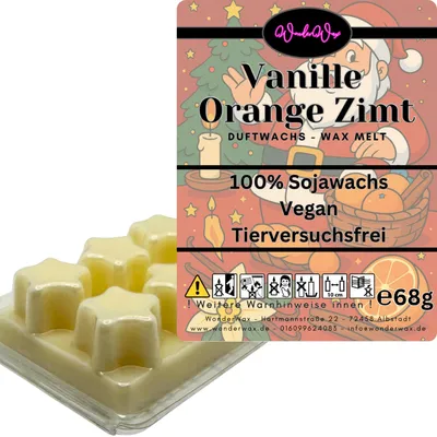 Produktbild von WonderWax Duftwachs Weihnachten Wax Melts für Duftlampe, 6 Sterne Duftmelt Wachsmelt Sojawachs Duftwachs Würfel für Raumdüfte, Wachs Duftöl Winter Indoor Schmelzen für Aromalampe Spicy Vanille Orange Zimt