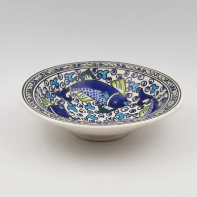 Image de Assiette à couscous Tebsi Poissons Bleus- D 23 cm