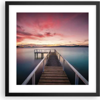 Produktbild von Gerahmtes Poster - Schwarzer Rahmen - Brücke Rosa Himmel - 40x40 cm - Wand Bild - Wanddeko - Wandbilder - Kunstposter - Wandposter - Bilderrahmen - Bilder - Kunstdruck - P2BAC40x40-4795