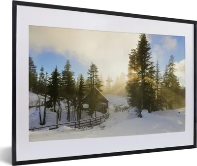 Produktbild von MuchoWow® MuchoWow® Gerahmtes Poster Nebliger Sonnenuntergang am Grouse Mountain in Kanada 60x40 cm - Poster mit zchwarzem Bilderrahmen - Schlafzimmer - Plakat in Rahmen - Drucken