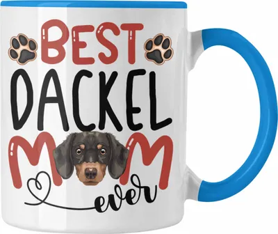 Produktbild von Trendation - Dackel Mom Besitzerin Tasse Geschenk Lustiger Spruch Geschenkidee Besitzerin Dackel Mama (Blau)