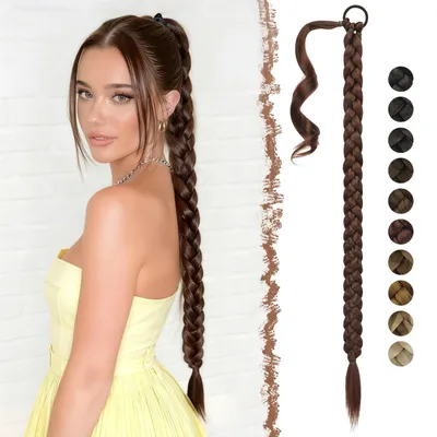 Image de Extensions de cheveux tressées en queue de cheval, 85 cm, couleur marron foncé