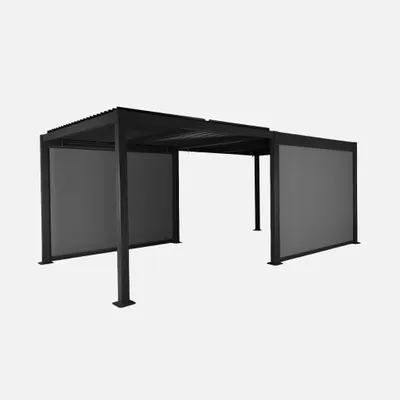 Immagine prodotto di Pergola bioclimatica 3x6m + 2 tende 3m, Nero
