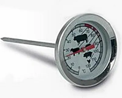 Produktbild von Edelstahl Räucherthermometer für Fleisch, Fühler 10cm, Ø 53mm, 0-120°C