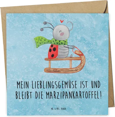 Produktbild von Mr. & Mrs. Panda Grußkarte Smörle Rodeln - Eisblau - Geschenk, anlasskarte, doppelkarte, Marzipan, faltkarte, Glückwunschkarte, Klappkarte, Schlittenfahren, Weihnachten