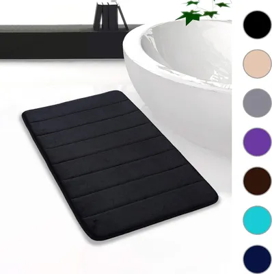 Produktbild von Badezimmer Badteppich Saugfähige Rutschfester Badvorleger Waschbar Badematte - 50 x 120 cm (Schwarz)