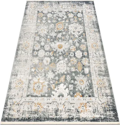 Produktbild von DISTIN 0835A grau / hellgrau / weiß moderner Teppich - Ornament, Rahmen, Vintage, Fransen Grau 80x150 cm