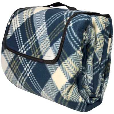 Produktbild von Picknickdecke 200x200cm Campingdecke XXL Wasserdicht Isoliert Outdoor Faltbar Tragegriff Marineblau-Beige