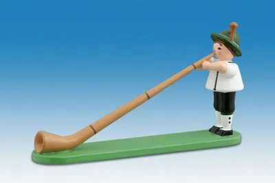 Produktbild von Holzfigur Musikanten mit Hut und Alphorn stehend Höhe 7cm NEU