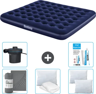 Imagen del producto de Colchón inflable Bestway – para 2 personas – 183 x 203 x 22 cm – Azul – Incluye accesorios
