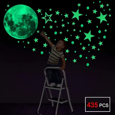 Produktbild von Leuchtende Aufkleber Wandaufkleber, 435 Stück Nachtsterne und Mond Wandaufkleber Wandaufkleber, Schlafzimmer Jungen und Mädchen Kinderzimmer