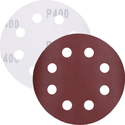 Produktbild von P400 Schleifpapier, Schleifscheibe - Universal (rot) 125mm, 8-fach-gelocht, Papierbasis - 10er Pack