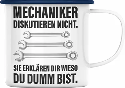 Produktbild von Trendation - KFZ Mechaniker Geschenk Lustig Emaille Tasse Automechaniker Mechatroniker Werkstatt Emaille Tasse (Blau)