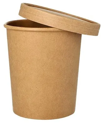 Produktbild von 500 Suppenbecher + Deckel, Pappe rund 940 ml Ø 11,5 cm · 13 cm braun