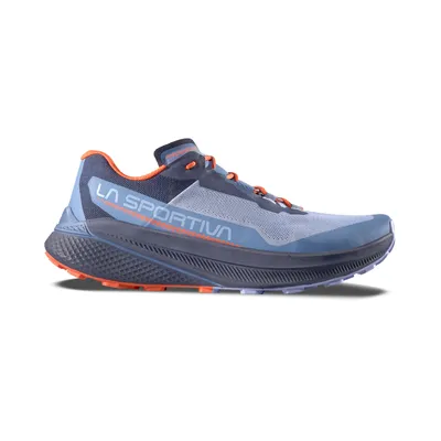 La Sportiva Prodigio Woman Trailrunning-Schuh in Grau und Orange; Low Cut Design; für Damen.