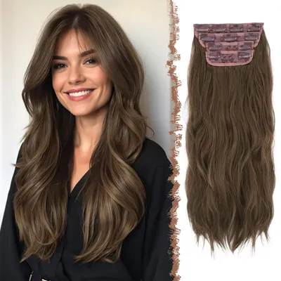 Immagine prodotto di Extension per capelli con clip, lunghezza 50 cm, ondulati, in fibra sintetica, 4 pezzi, colore castano