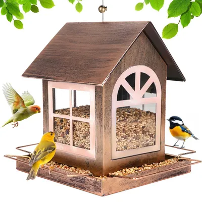 Productafbeelding van Vogelhuisje om op te hangen, metaal, brons, 14,5 x 18,5 x 23 cm, weerbestendig